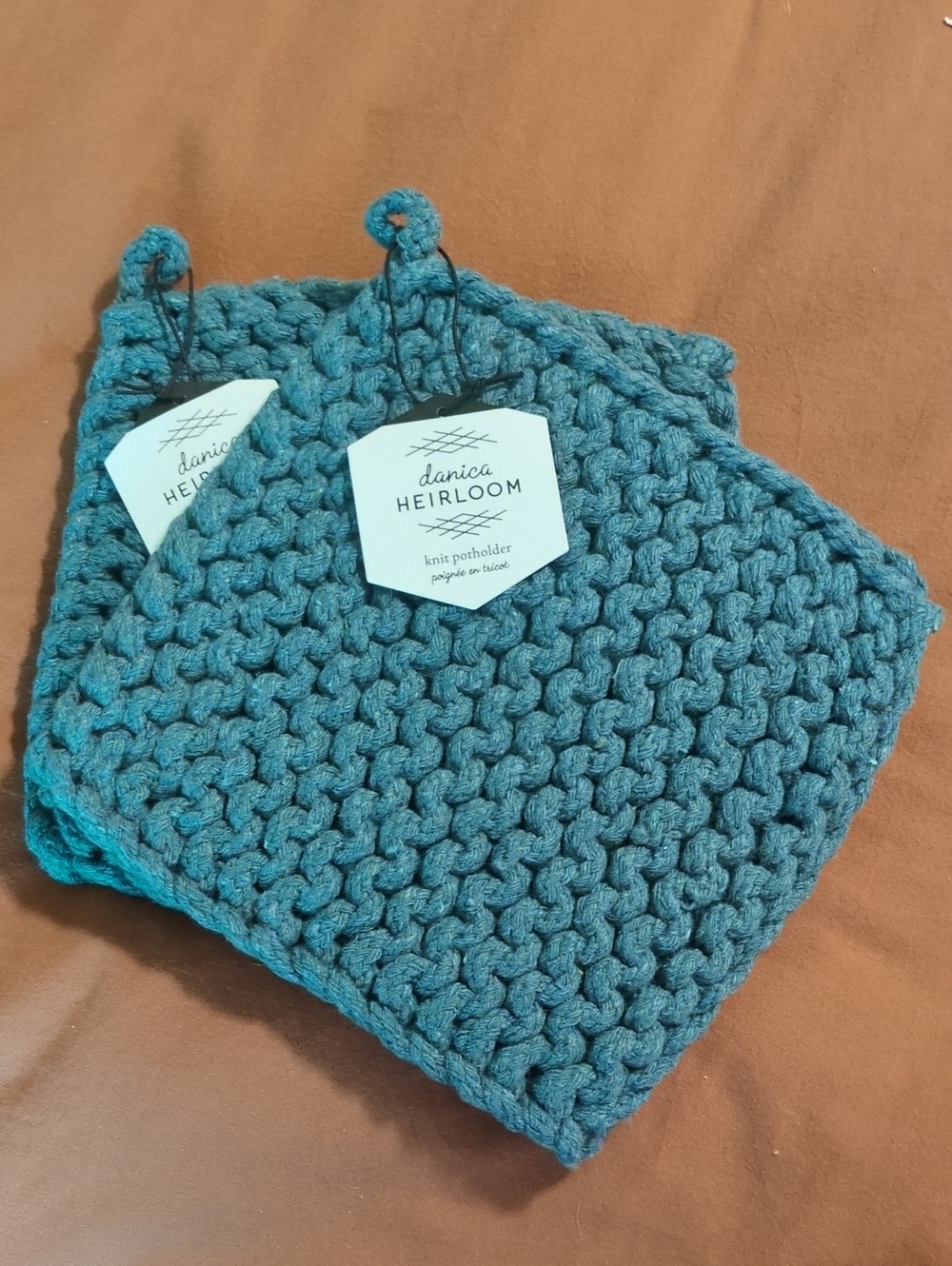 Danica Heirloom Blue Knit Potholders/Trivets (Set of 2)
